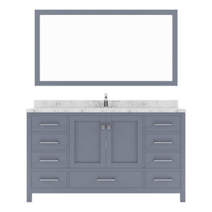 Virtu USA Caroline Avenue 60" Single Bath Vanity with White Quartz Top and Square Sink with Polished Chrome Faucet with Matching Mirror - Luxe Bathroom Vanities