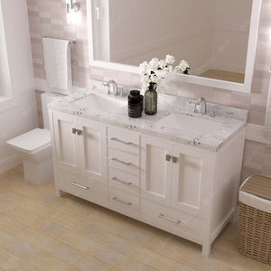 Virtu USA Caroline Avenue 60" Double Bath Vanity with White Quartz Top and Square Sinks with Matching Mirror