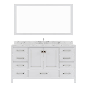 Virtu USA Caroline Avenue 60" Single Bath Vanity with White Quartz Top and Square Sink with Polished Chrome Faucet with Matching Mirror - Luxe Bathroom Vanities