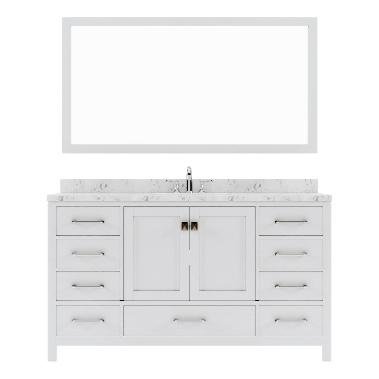 Virtu USA Caroline Avenue 60" Single Bath Vanity with White Quartz Top and Square Sink with Brushed Nickel Faucet with Matching Mirror - Luxe Bathroom Vanities