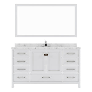 Virtu USA Caroline Avenue 60" Single Bath Vanity with White Quartz Top and Square Sink with Brushed Nickel Faucet with Matching Mirror - Luxe Bathroom Vanities