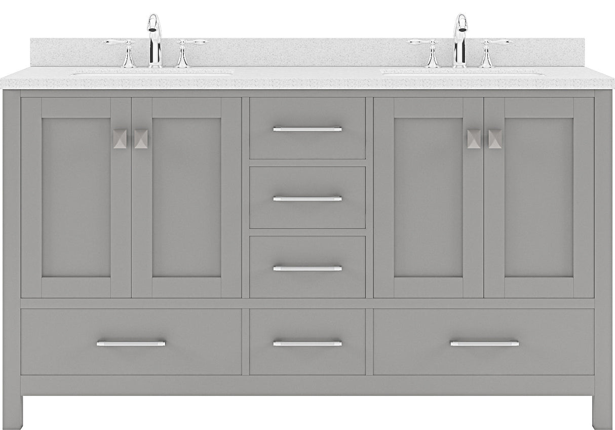 Virtu USA Caroline Avenue 60" Double Bath Vanity in Cashmere Grey with Dazzle White Top and Round Sink - Luxe Bathroom Vanities Luxury Bathroom Fixtures Bathroom Furniture