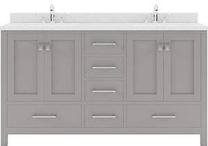 Virtu USA Caroline Avenue 60" Double Bath Vanity in Cashmere Grey with Dazzle White Top and Round Sink - Luxe Bathroom Vanities Luxury Bathroom Fixtures Bathroom Furniture