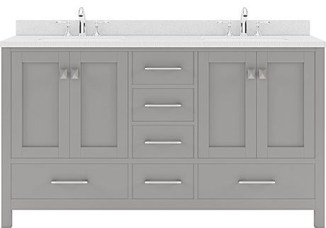 Virtu USA Caroline Avenue 60" Double Bath Vanity in Cashmere Grey with Dazzle White Top and Round Sink - Luxe Bathroom Vanities Luxury Bathroom Fixtures Bathroom Furniture