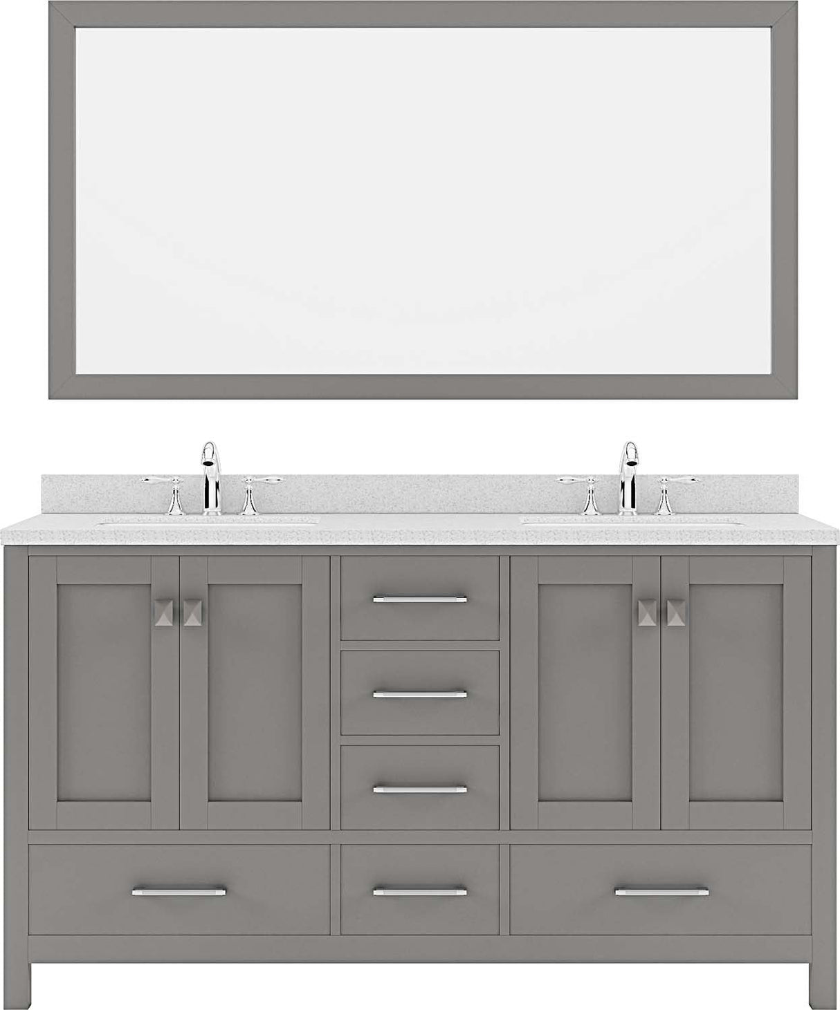 Virtu USA Caroline Avenue 60" Double Bath Vanity in Cashmere Grey with Dazzle White Top and Round Sink with Mirror - Luxe Bathroom Vanities Luxury Bathroom Fixtures Bathroom Furniture