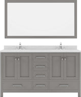 Virtu USA Caroline Avenue 60" Double Bath Vanity in Cashmere Grey with Dazzle White Top and Round Sink with Mirror - Luxe Bathroom Vanities Luxury Bathroom Fixtures Bathroom Furniture