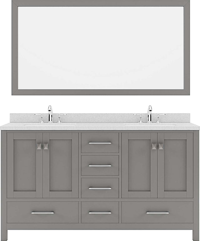 Virtu USA Caroline Avenue 60" Double Bath Vanity in Cashmere Grey with Dazzle White Top and Round Sink with Mirror - Luxe Bathroom Vanities Luxury Bathroom Fixtures Bathroom Furniture
