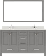 Virtu USA Caroline Avenue 60" Double Bath Vanity in White with White Quartz Top and Round Sinks with Polished Chrome Faucets with Matching Mirror - Luxe Bathroom Vanities