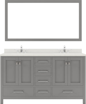 Virtu USA Caroline Avenue 60" Double Bath Vanity in White with White Quartz Top and Round Sinks with Polished Chrome Faucets with Matching Mirror - Luxe Bathroom Vanities