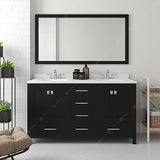 Virtu USA Caroline Avenue 60" Double Bath Vanity with Dazzle White Quartz Top and Round Sinks with Polished Chrome Faucets with Matching Mirror