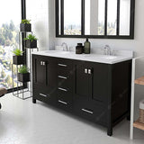 Virtu USA Caroline Avenue 60" Double Bath Vanity with Dazzle White Quartz Top and Round Sinks with Matching Mirror