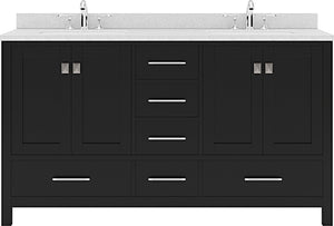 Virtu USA Caroline Avenue 60" Double Bath Vanity with Dazzle White Top and Round Sink - Luxe Bathroom Vanities