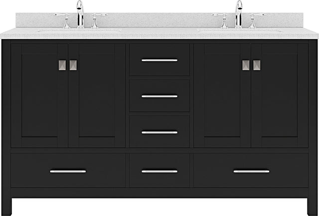 Virtu USA Caroline Avenue 60" Double Bath Vanity with Dazzle White Top and Round Sink - Luxe Bathroom Vanities
