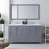 Virtu USA Caroline Avenue 60" Double Bath Vanity with Dazzle White Quartz Top and Round Sinks with Polished Chrome Faucets with Matching Mirror