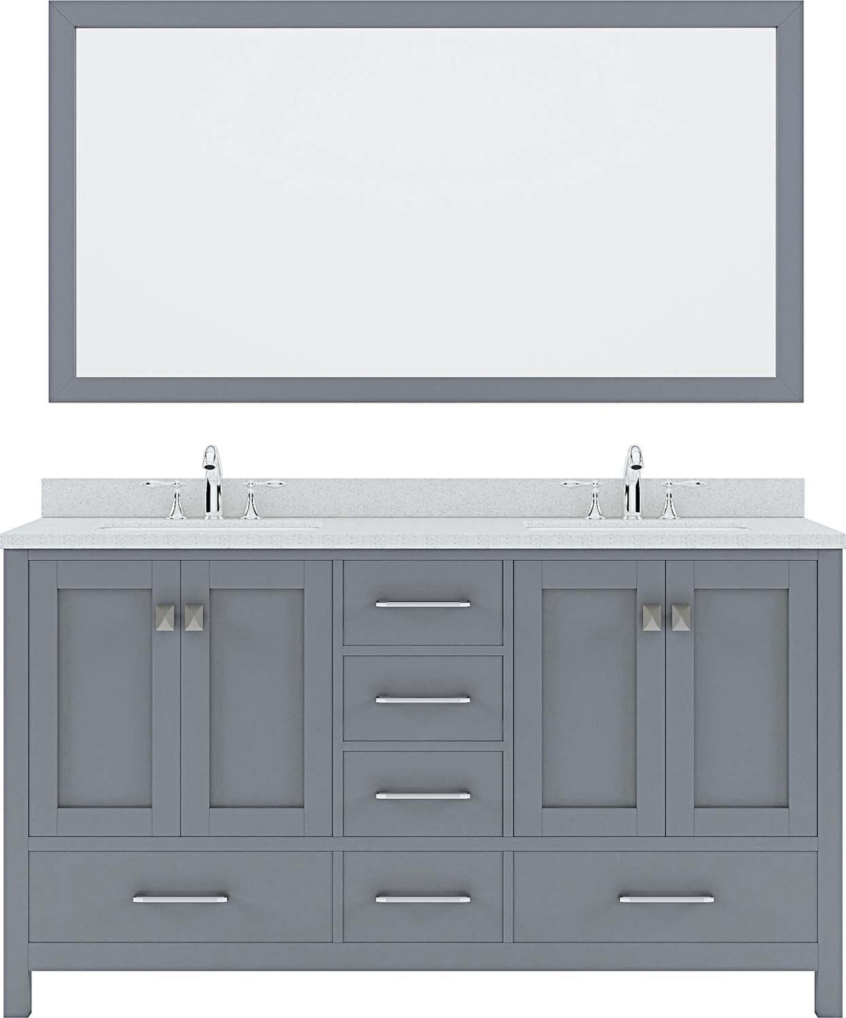 Virtu USA Caroline Avenue 60" Double Bath Vanity in White with White Quartz Top and Round Sinks with Polished Chrome Faucets with Matching Mirror - Luxe Bathroom Vanities