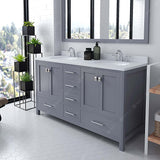 Virtu USA Caroline Avenue 60" Double Bath Vanity with Dazzle White Quartz Top and Round Sinks with Matching Mirror