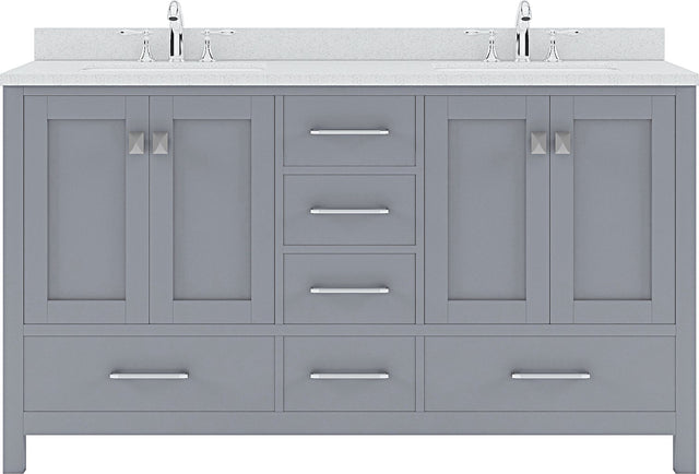 Virtu USA Caroline Avenue 60" Double Bath Vanity with Dazzle White Top and Round Sink - Luxe Bathroom Vanities