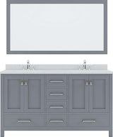 Virtu USA Caroline Avenue 60" Double Bath Vanity with Dazzle White Top and Round Sink with Mirror - Luxe Bathroom Vanities