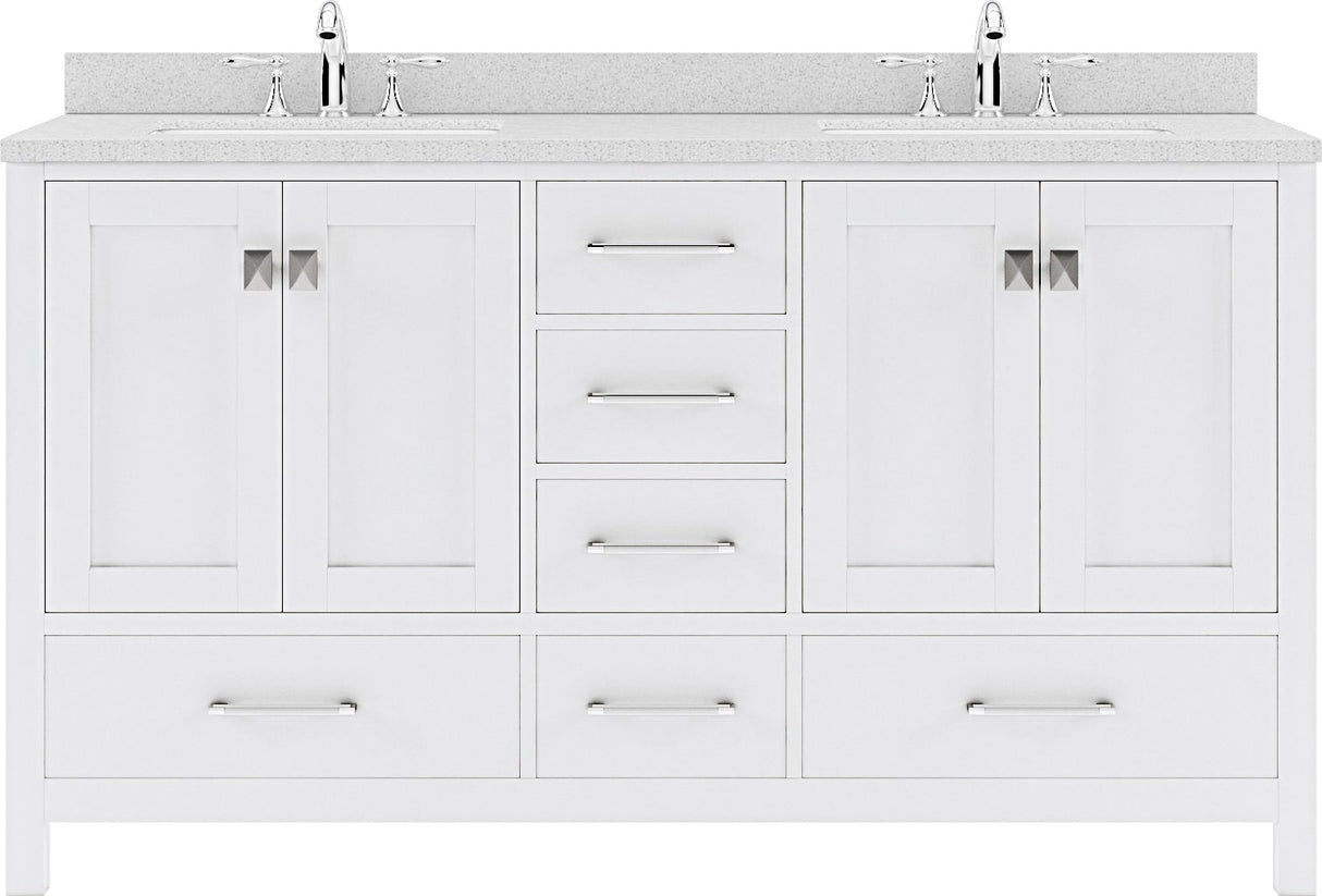 Virtu USA Caroline Avenue 60" Double Bath Vanity with Dazzle White Top and Round Sink - Luxe Bathroom Vanities