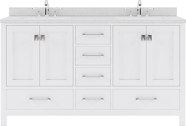 Virtu USA Caroline Avenue 60" Double Bath Vanity with Dazzle White Top and Round Sink - Luxe Bathroom Vanities