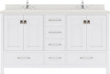 Virtu USA Caroline Avenue 60" Double Bath Vanity with Dazzle White Quartz Top and Round Sinks with Polished Chrome Faucets with Matching Mirror