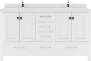 Virtu USA Caroline Avenue 60" Double Bath Vanity with Dazzle White Quartz Top and Round Sinks with Polished Chrome Faucets with Matching Mirror