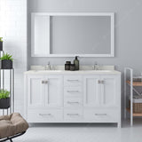 Virtu USA Caroline Avenue 60" Double Bath Vanity with Dazzle White Quartz Top and Round Sinks with Polished Chrome Faucets with Matching Mirror