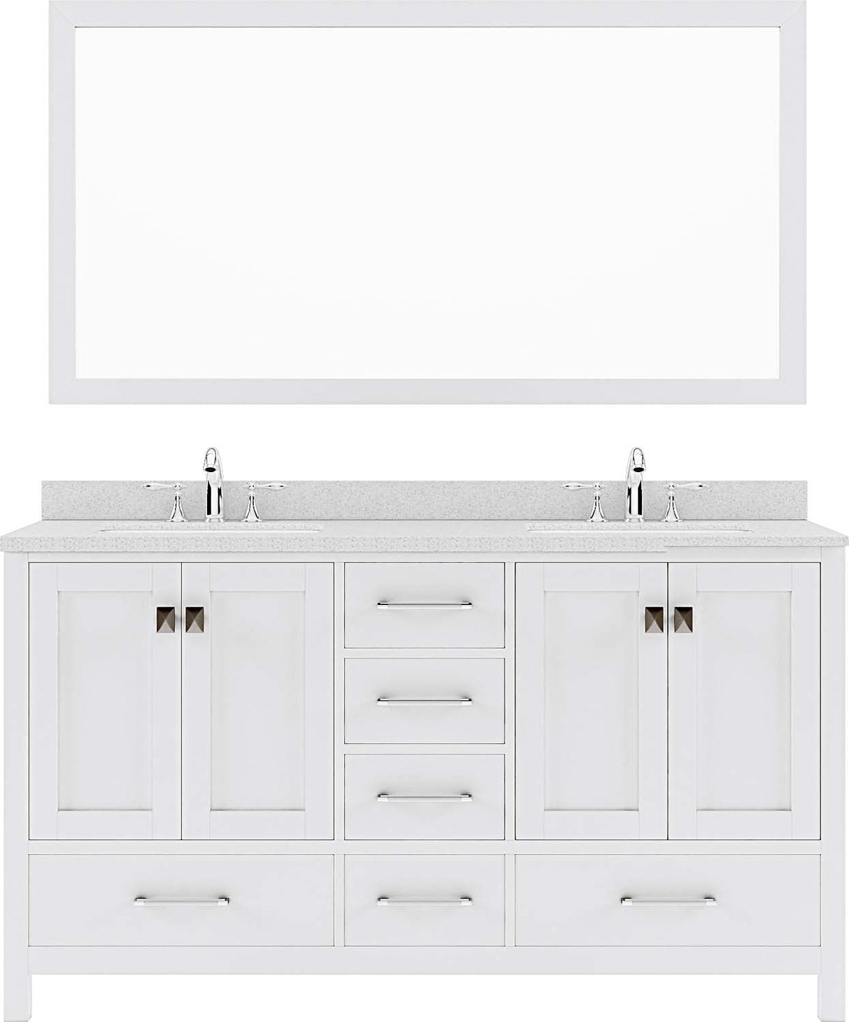 Virtu USA Caroline Avenue 60" Double Bath Vanity with Dazzle White Top and Round Sink with Mirror - Luxe Bathroom Vanities