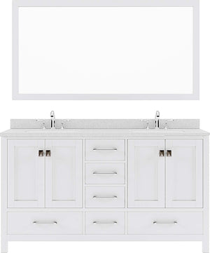 Virtu USA Caroline Avenue 60" Double Bath Vanity with Dazzle White Top and Round Sink with Mirror - Luxe Bathroom Vanities