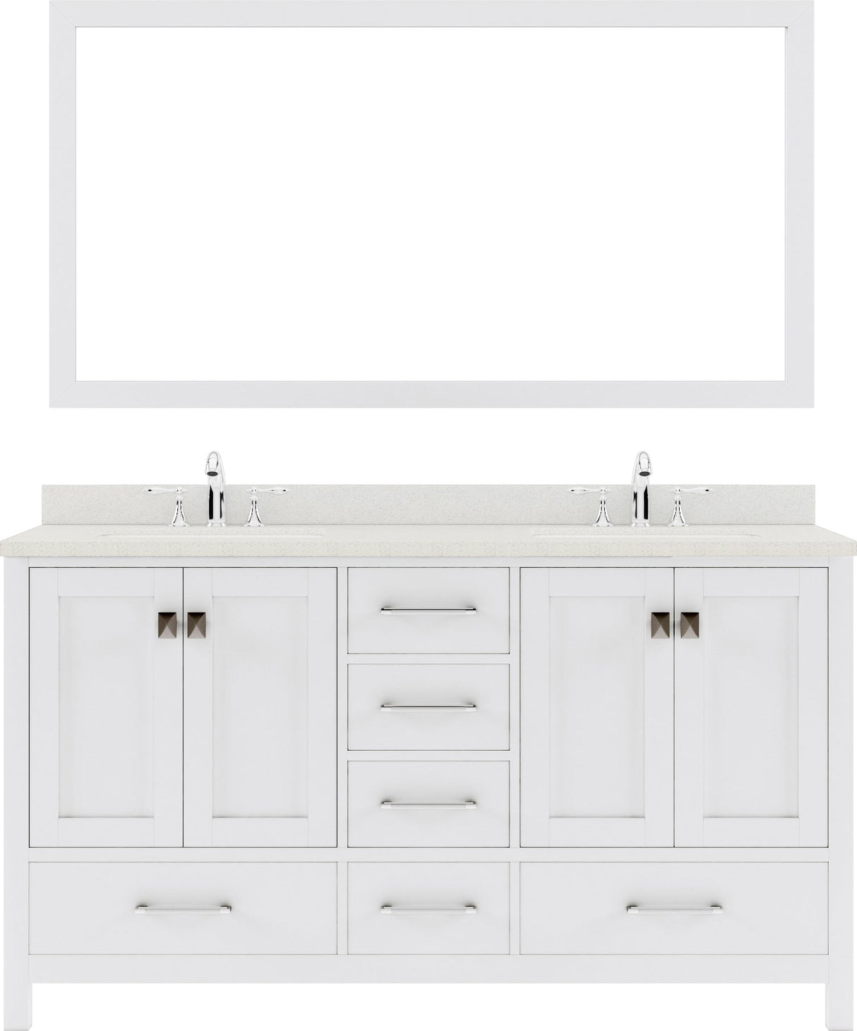 Virtu USA Caroline Avenue 60" Double Bath Vanity in White with White Quartz Top and Round Sinks with Polished Chrome Faucets with Matching Mirror - Luxe Bathroom Vanities