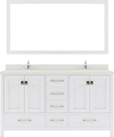 Virtu USA Caroline Avenue 60" Double Bath Vanity in White with White Quartz Top and Round Sinks with Polished Chrome Faucets with Matching Mirror - Luxe Bathroom Vanities