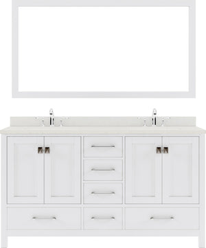 Virtu USA Caroline Avenue 60" Double Bath Vanity in White with White Quartz Top and Round Sinks with Polished Chrome Faucets with Matching Mirror - Luxe Bathroom Vanities