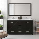 Virtu USA Caroline Avenue 60" Double Bath Vanity with Dazzle White Quartz Top and Square Sinks with Brushed Nickel Faucets with Matching Mirror