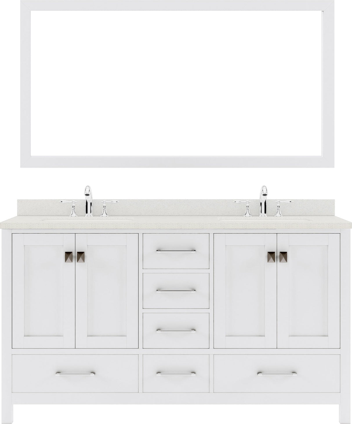 Virtu USA Caroline Avenue 60" Double Bath Vanity with Dazzle White Top and Square Sink with Brushed Nickel Faucet and Mirror - Luxe Bathroom Vanities