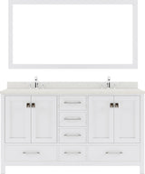 Virtu USA Caroline Avenue 60" Double Bath Vanity with Dazzle White Top and Square Sink with Brushed Nickel Faucet and Mirror - Luxe Bathroom Vanities