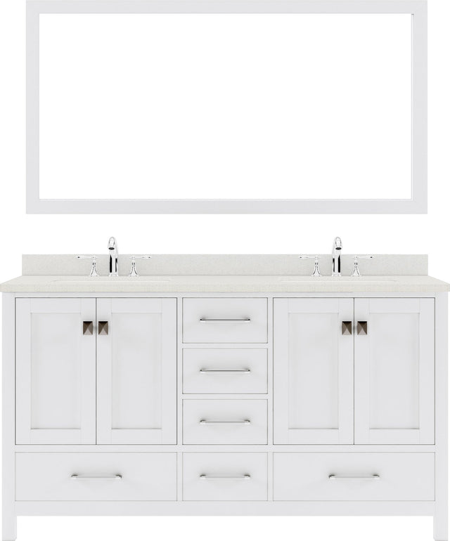 Virtu USA Caroline Avenue 60" Double Bath Vanity with Dazzle White Top and Square Sink with Mirror - Luxe Bathroom Vanities