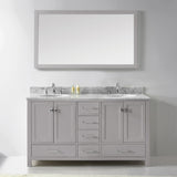 Virtu USA Caroline Avenue 60" Double Bath Vanity with White Marble Top and Round Sinks with Polished Chrome Faucets with Matching Mirror