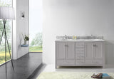 Virtu USA Caroline Avenue 60" Double Bath Vanity with White Marble Top and Round Sinks