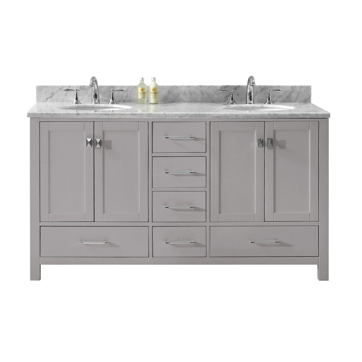 Virtu USA Caroline Avenue 60" Double Bath Vanity with Marble Top and Round Sink - Luxe Bathroom Vanities Luxury Bathroom Fixtures Bathroom Furniture