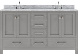 Virtu USA Caroline Avenue 60" Double Bath Vanity in Cashmere Grey with Marble Top and Round Sink with Polished Chrome Faucet - Luxe Bathroom Vanities