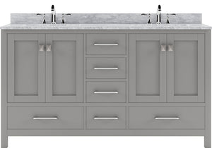 Virtu USA Caroline Avenue 60" Double Bath Vanity in Cashmere Grey with Marble Top and Round Sink with Polished Chrome Faucet - Luxe Bathroom Vanities