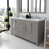 Virtu USA Caroline Avenue 60" Double Bath Vanity with White Marble Top and Round Sinks with Matching Mirror