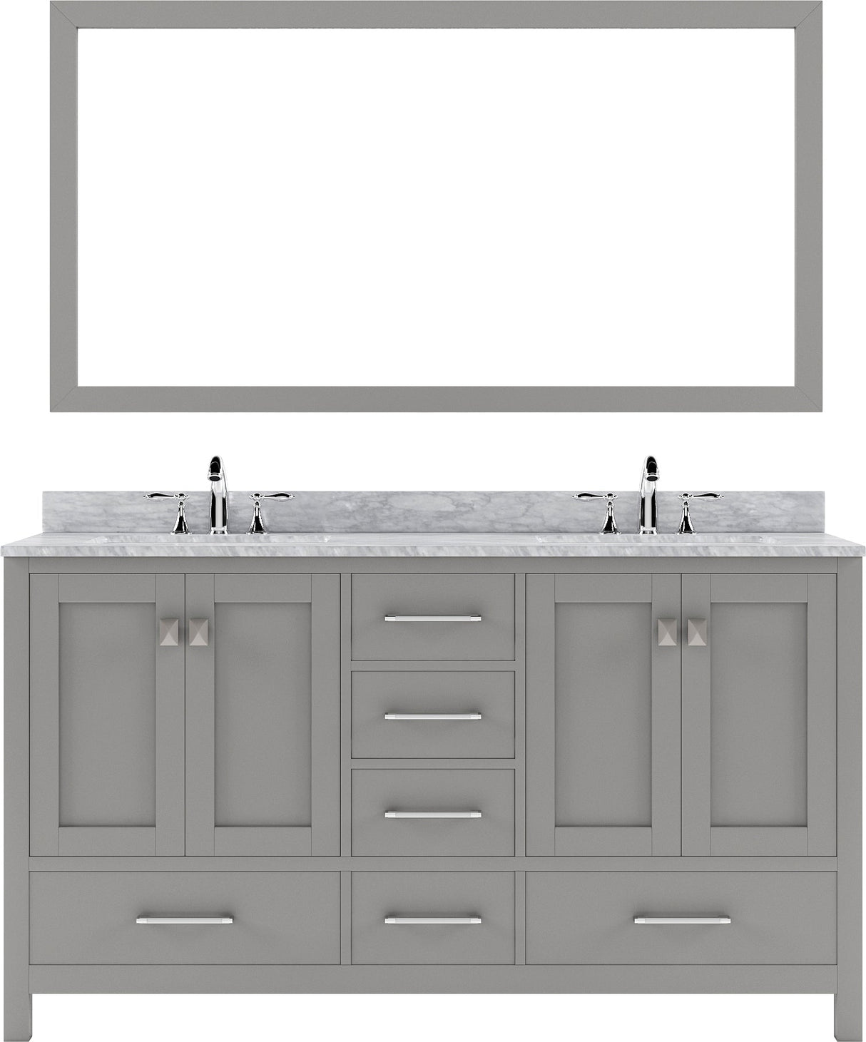 Virtu USA Caroline Avenue 60" Double Bath Vanity with Marble Top and Round Sink with Brushed Nickel Faucet and Mirror - Luxe Bathroom Vanities