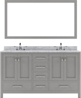 Virtu USA Caroline Avenue 60" Double Bath Vanity with Marble Top and Round Sink with Brushed Nickel Faucet and Mirror - Luxe Bathroom Vanities