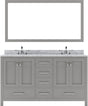 Virtu USA Caroline Avenue 60" Double Bath Vanity with Marble Top and Round Sink with Brushed Nickel Faucet and Mirror - Luxe Bathroom Vanities