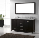 Virtu USA Caroline Avenue 60" Double Bath Vanity with White Marble Top and Round Sinks with Brushed Nickel Faucets with Matching Mirror