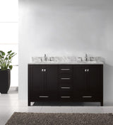 Virtu USA Caroline Avenue 60" Double Bath Vanity with White Marble Top and Round Sinks