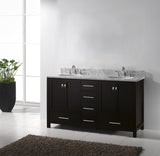 Virtu USA Caroline Avenue 60" Double Bath Vanity with White Marble Top and Round Sinks