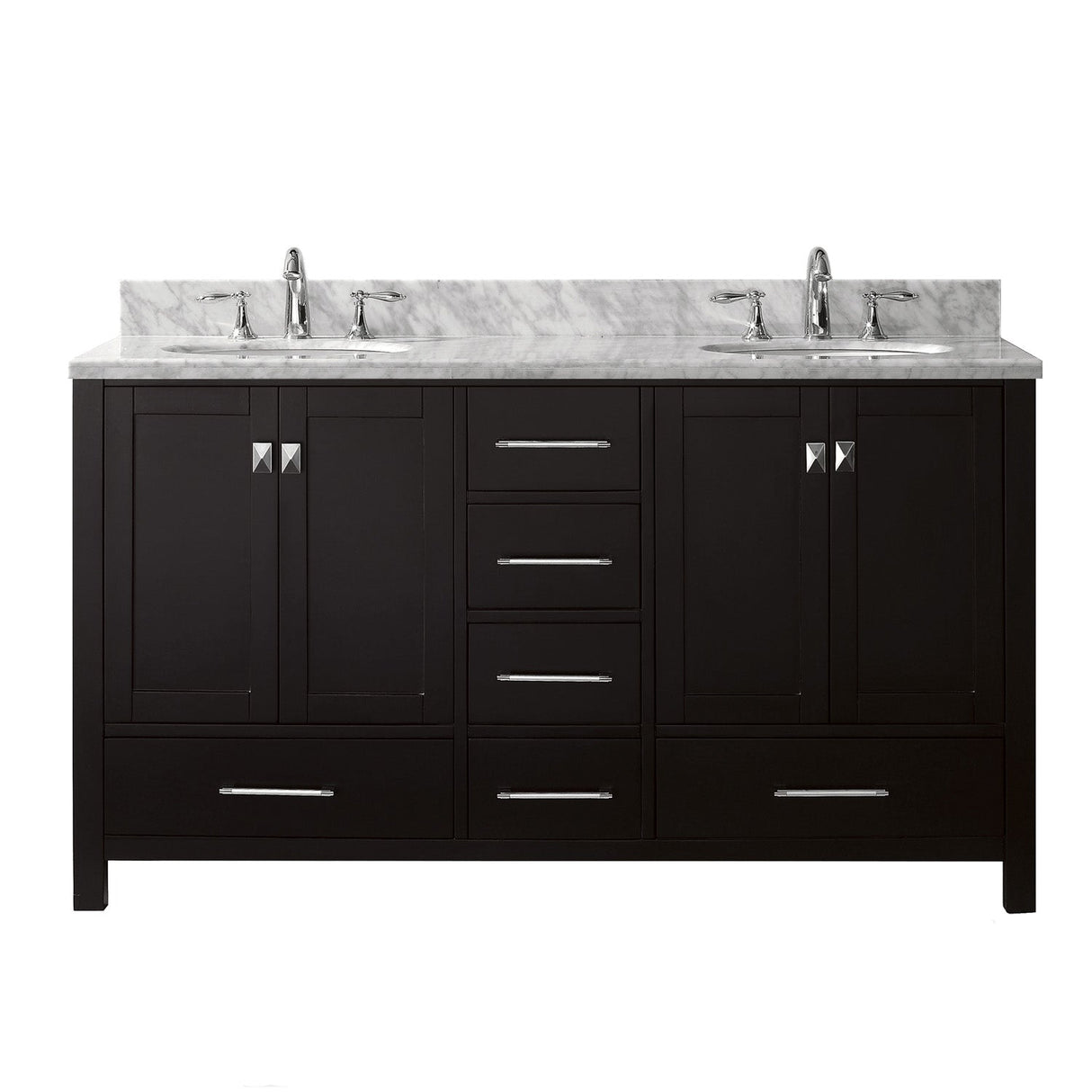 Virtu USA Caroline Avenue 60" Double Bath Vanity with Marble Top and Round Sink - Luxe Bathroom Vanities Luxury Bathroom Fixtures Bathroom Furniture