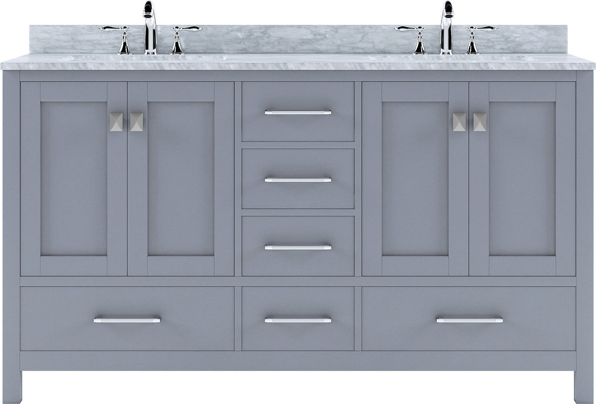 Virtu USA Caroline Avenue 60" Double Bath Vanity with Marble Top and Round Sink - Luxe Bathroom Vanities